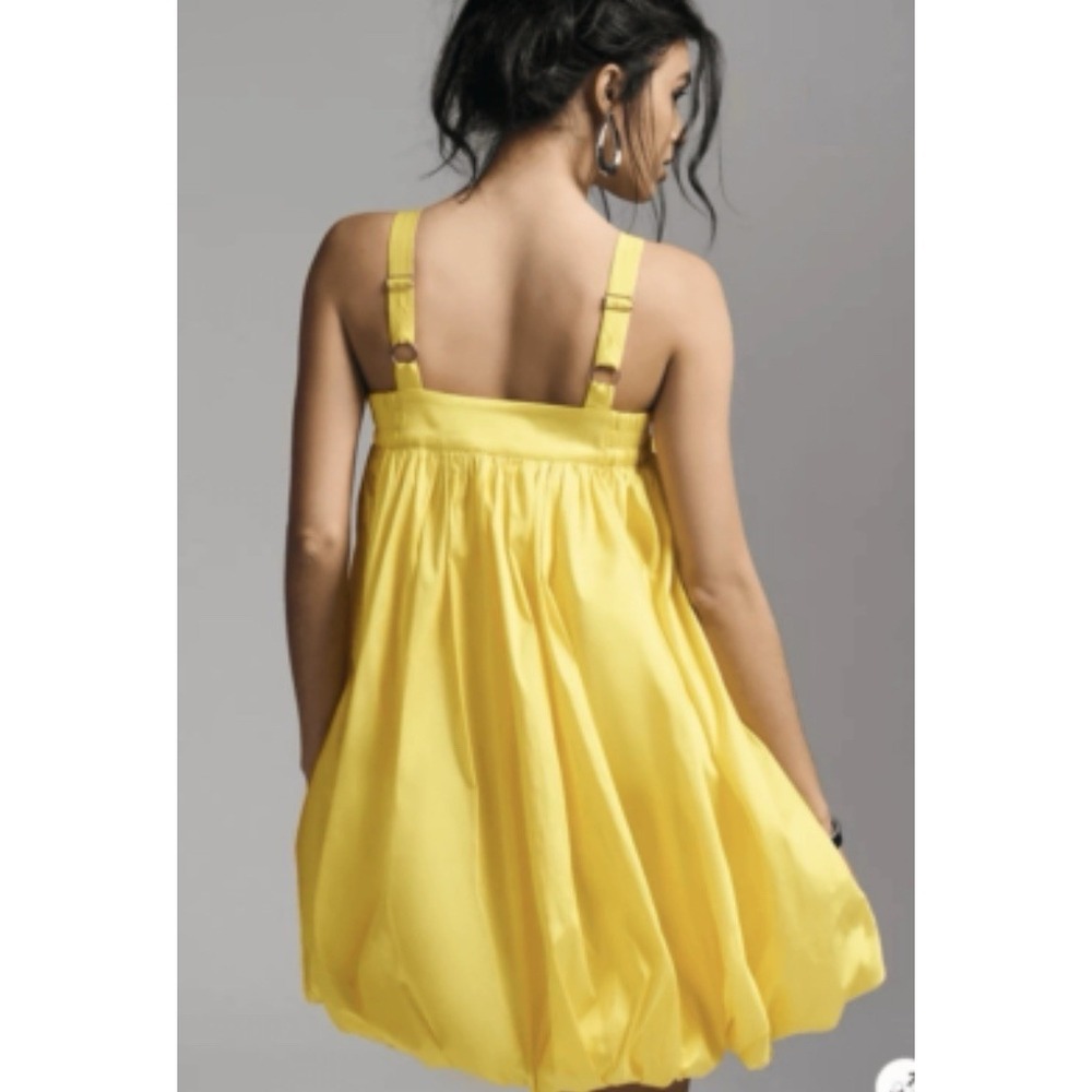Anthropologie Bloni Square-Neck Taffeta‎ Bubble Mini Dress Yellow Small - Picture 2 of 7